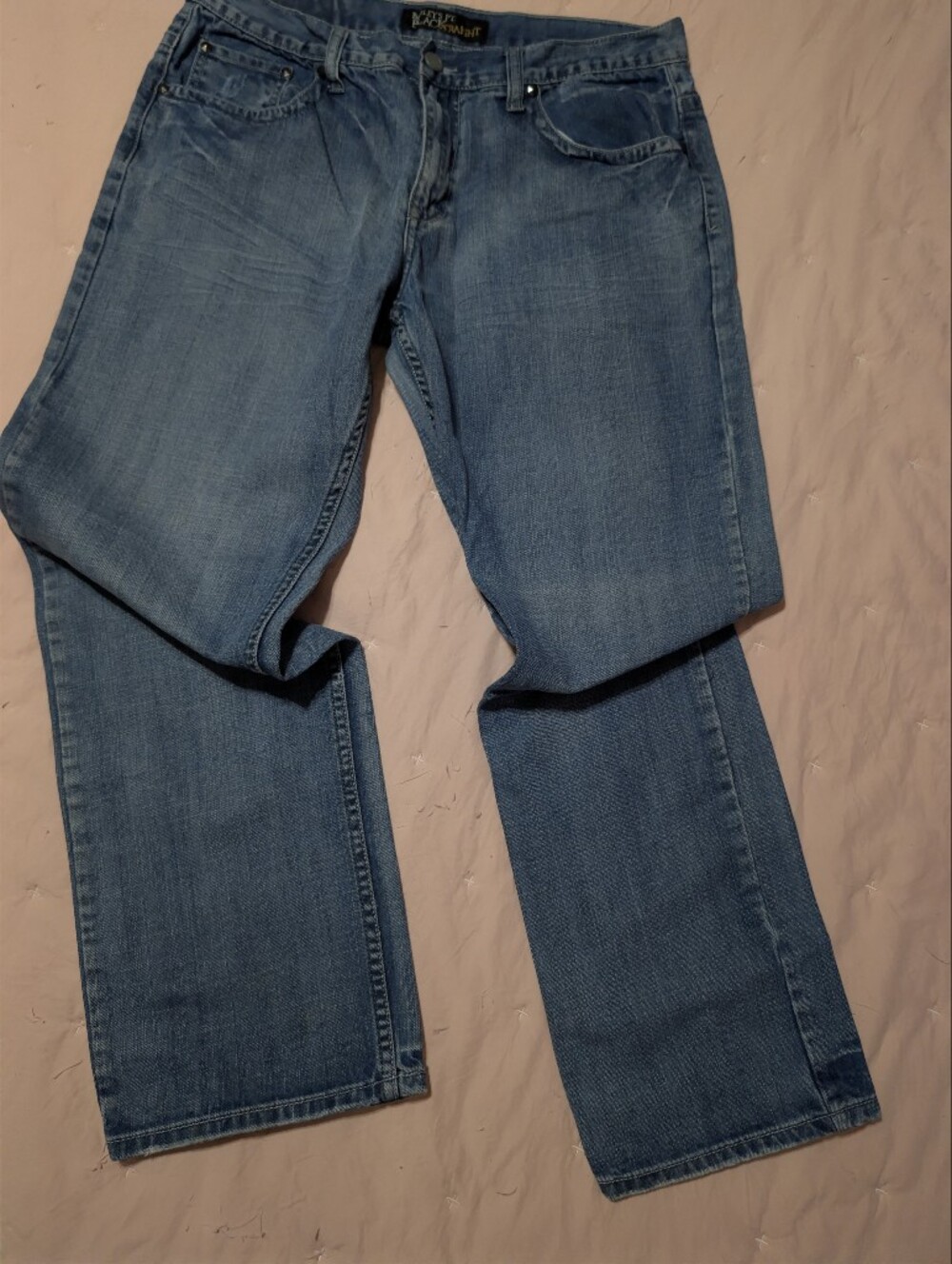 Baileys Pt Black Mens Jeans Size 36x32 Straight Leg Distressed Blue Denim Y2K